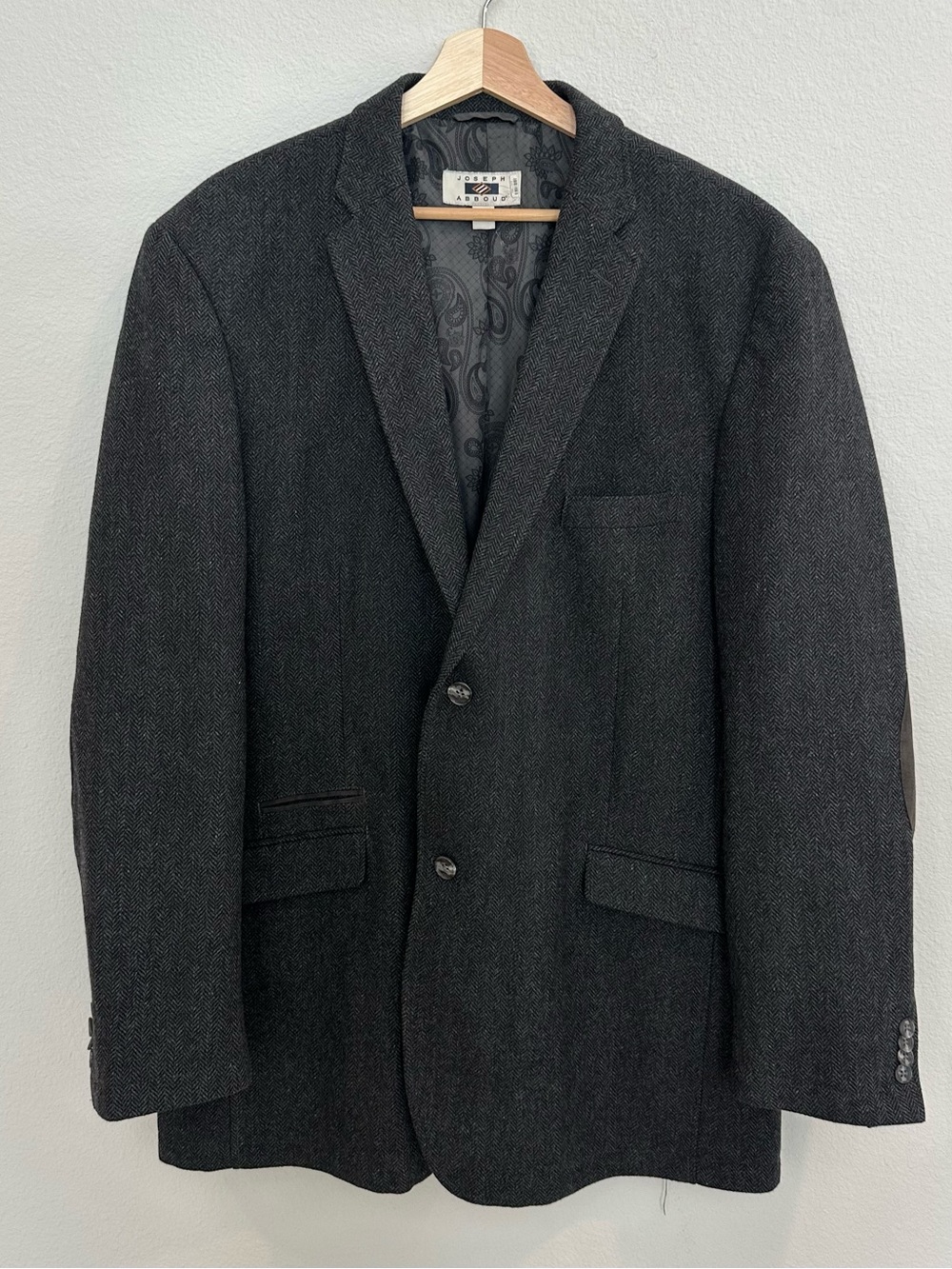 Joseph Abboud 3XLT Charcoal Herringbone Wool Blend Blazer Elbow Patch Sport Coat